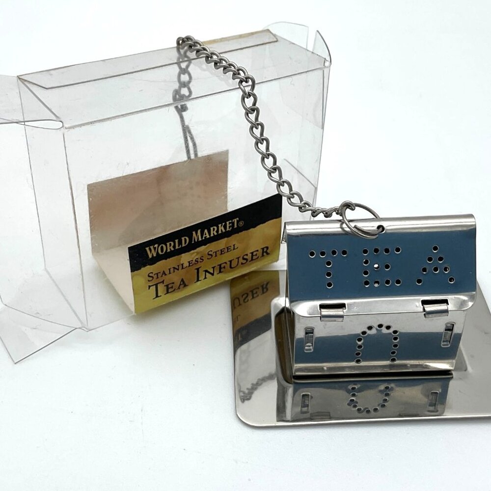 World Market Stainless Steel Tea Infuser for Loose Tea w/Drip Tray NIP